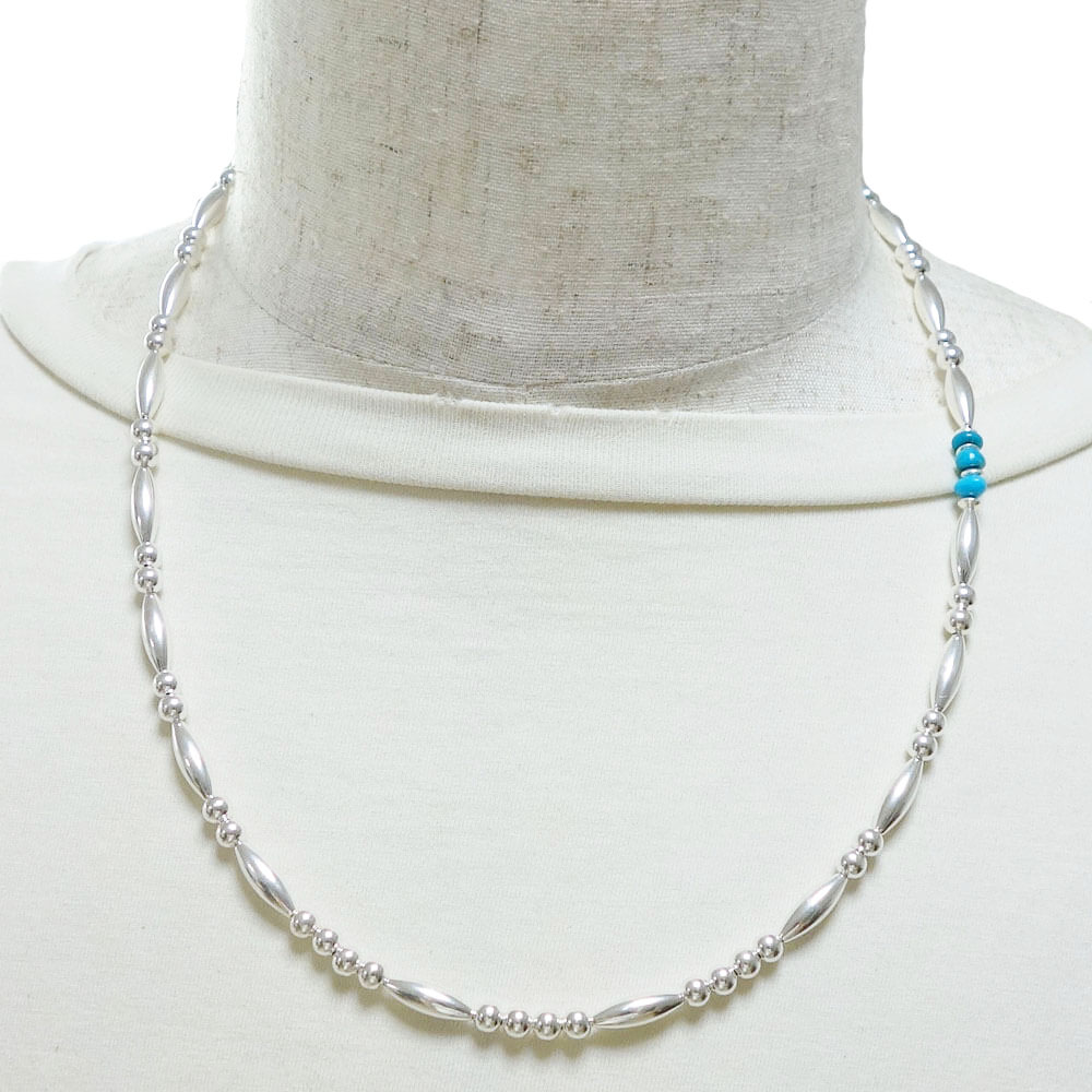 STERLING SILVER PIPE BEADS ＆ TURQUOISE NECKLACE.jpg