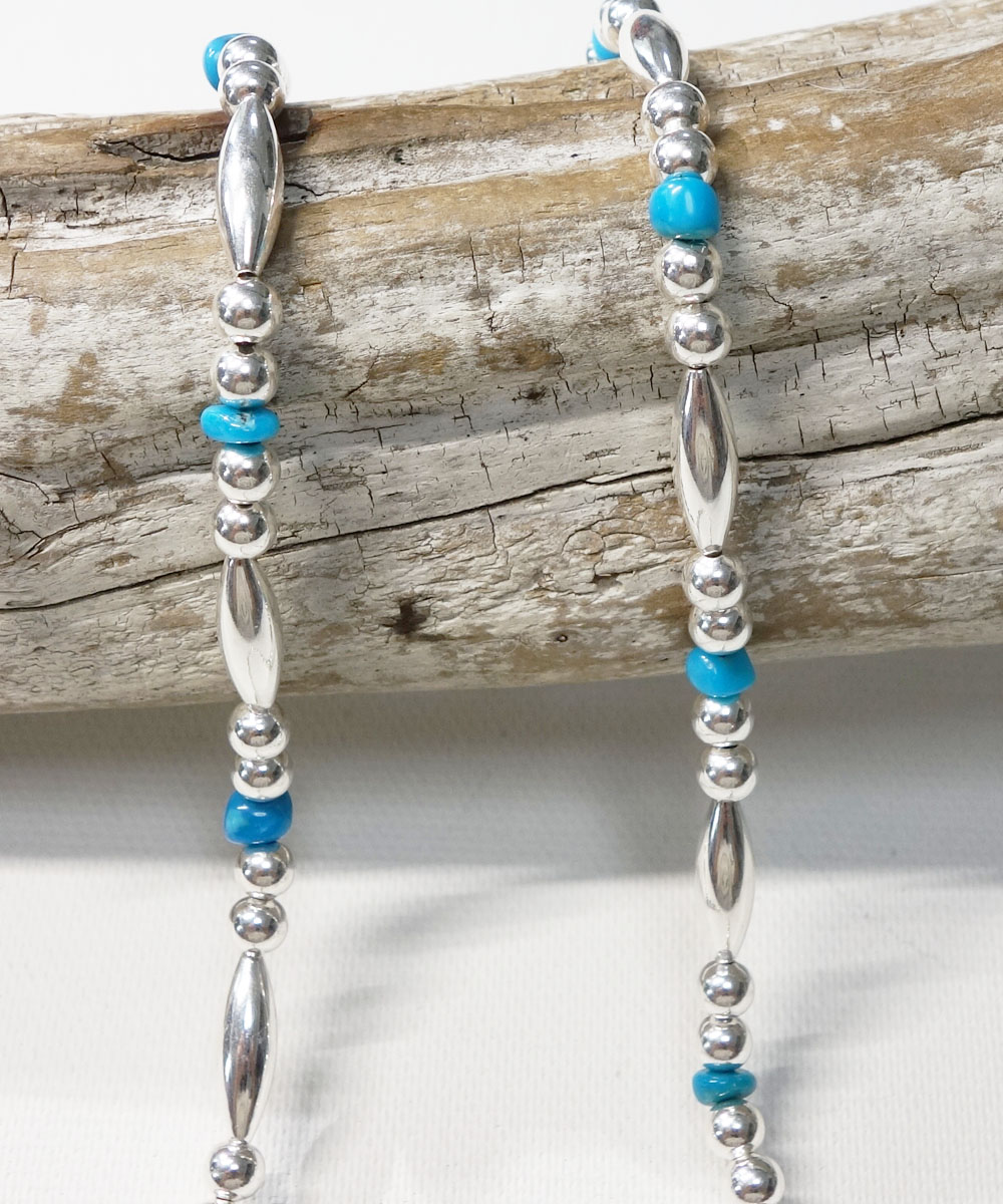 STERLING SILVER PIPE BEADS ＆ TURQUOISE　LONG  NECKLACE(スターリングシルバーパイプビーズ＆ターコイズロングネックレス)  8