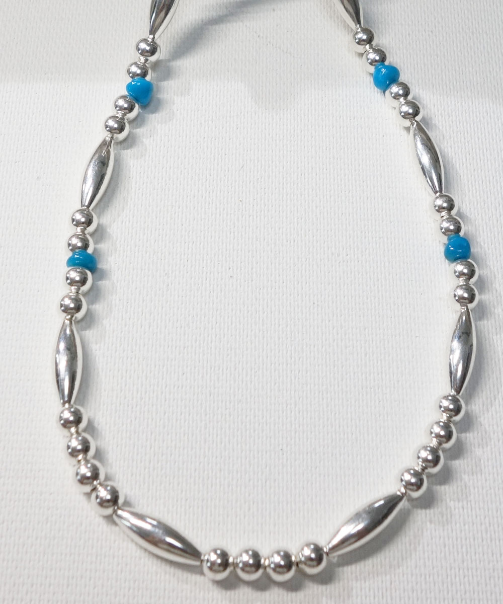 STERLING SILVER PIPE BEADS ＆ TURQUOISE　LONG  NECKLACE(スターリングシルバーパイプビーズ＆ターコイズロングネックレス)  10