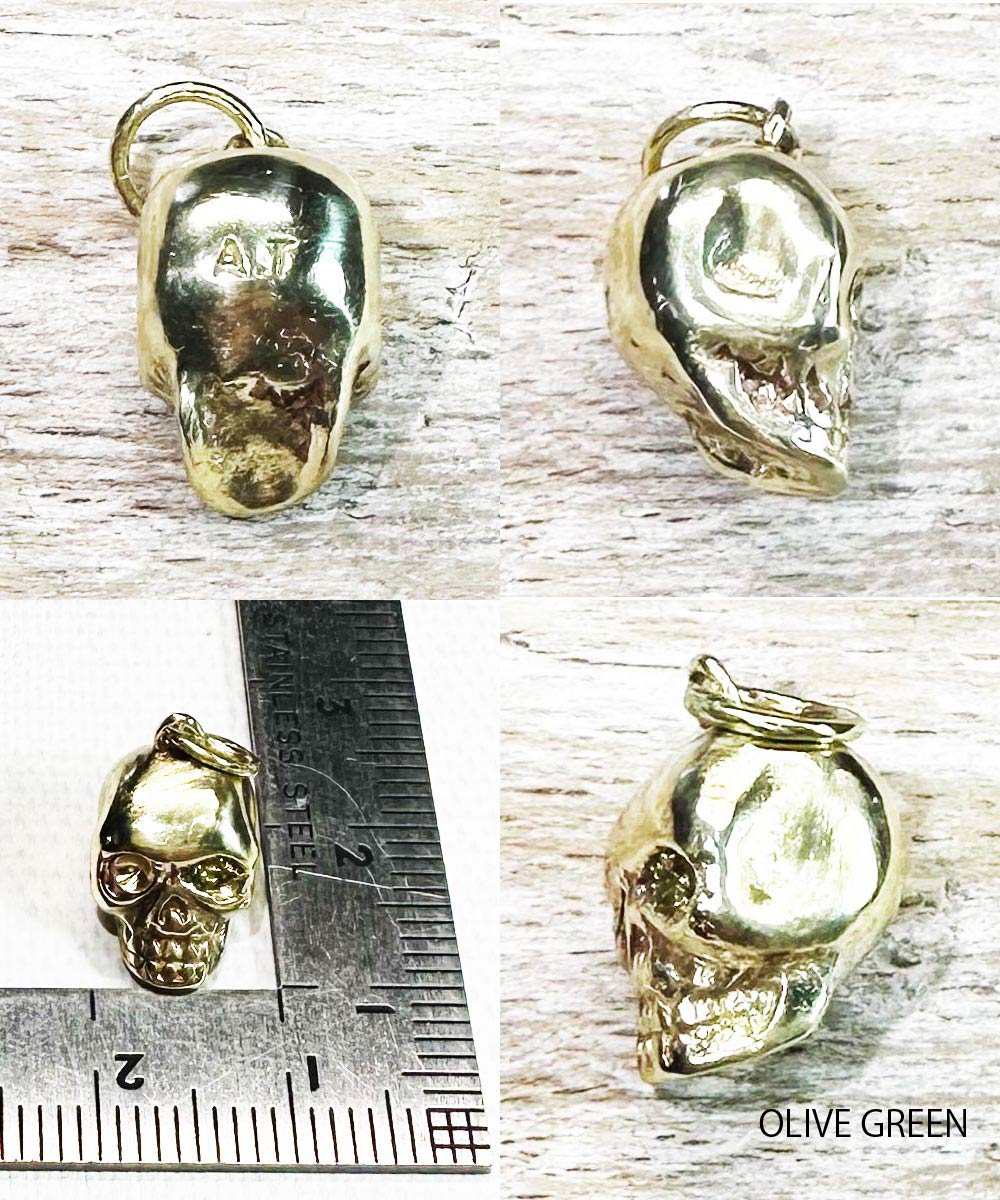 SKULL NECKLACE OLIVEGREEN EYE(ゴールドスカルネックレス オリーブ