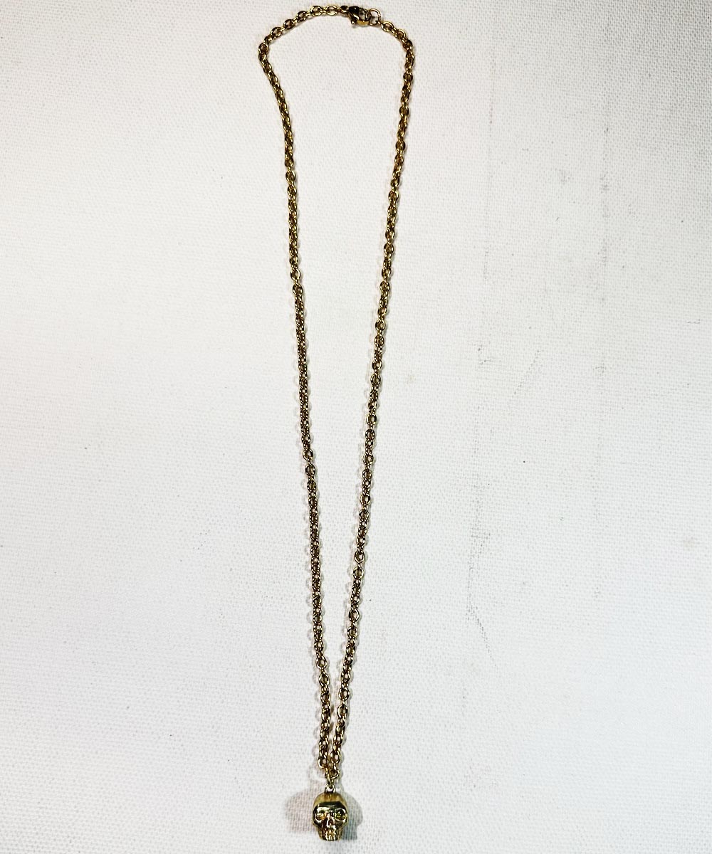 SKULL NECKLACE OLIVEGREEN EYE(ゴールドスカルネックレス