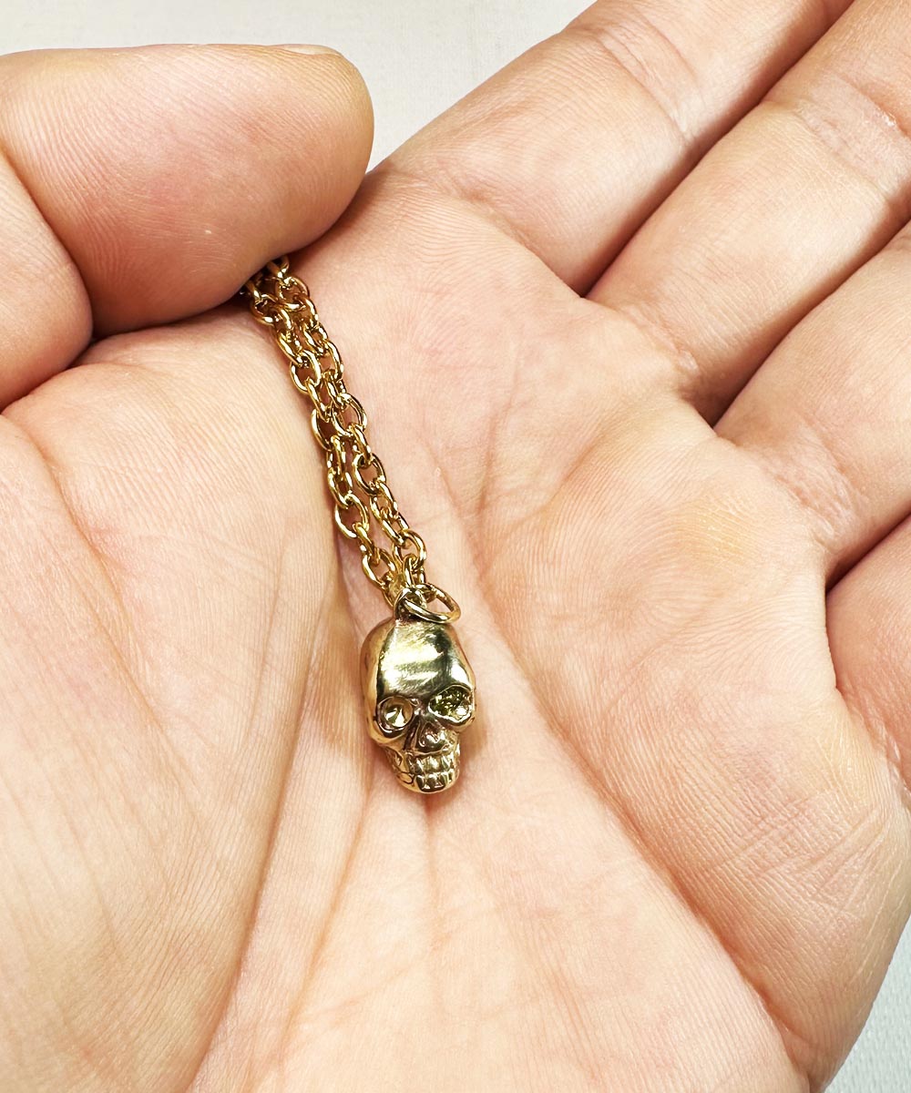 SKULL NECKLACE OLIVEGREEN EYE(ゴールドスカルネックレス オリーブ