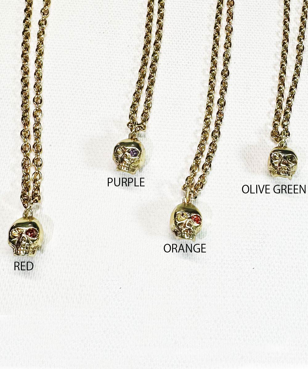 SKULL NECKLACE OLIVEGREEN EYE(ゴールドスカルネックレス オリーブ