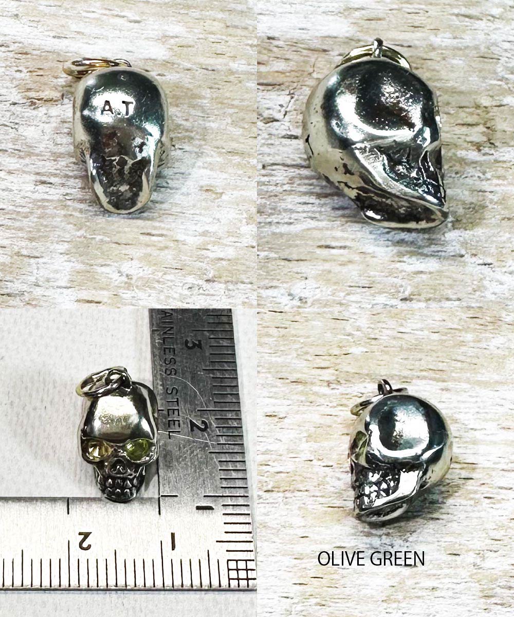 SKULL NECKLACE OLIVEGREEN EYE(シルバースカルネックレス オリーブ