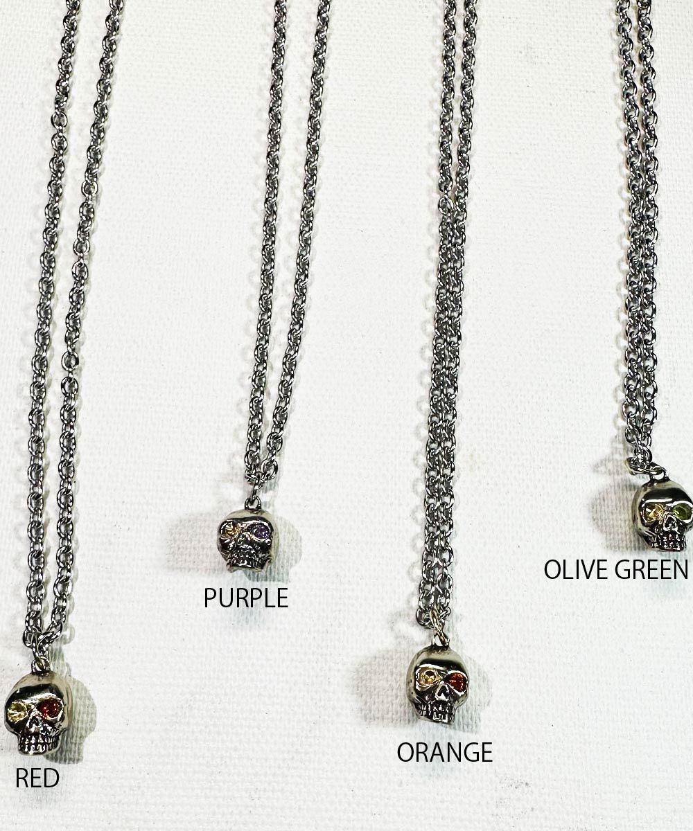 SKULL NECKLACE OLIVEGREEN EYE(シルバースカルネックレス オリーブ