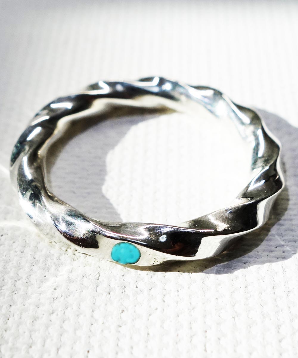 SILVER1000  TWIST RING　IN TURQUOISE　(純銀製ツイストリング+ターコイズ)　COLOR-SILVER4