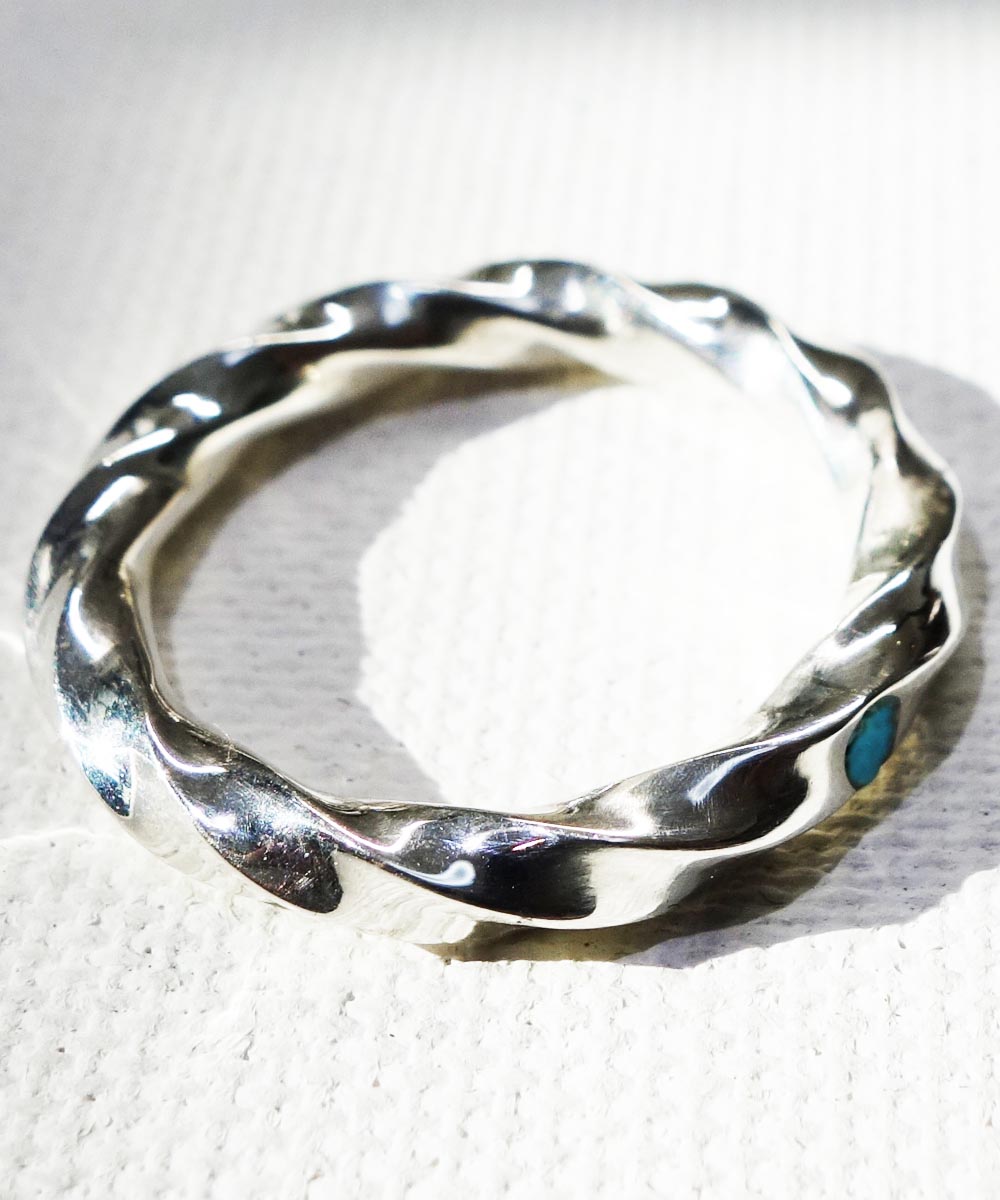 SILVER1000  TWIST RING　IN TURQUOISE　(純銀製ツイストリング+ターコイズ)　COLOR-SILVER5