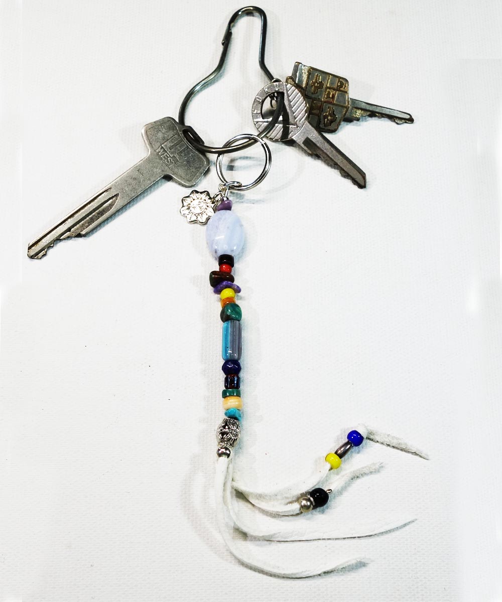 MULTI COLOR KEY RING  34　(マルチカラーキーリング)  Top-Natural Stone(BLUE LACE AGATE)