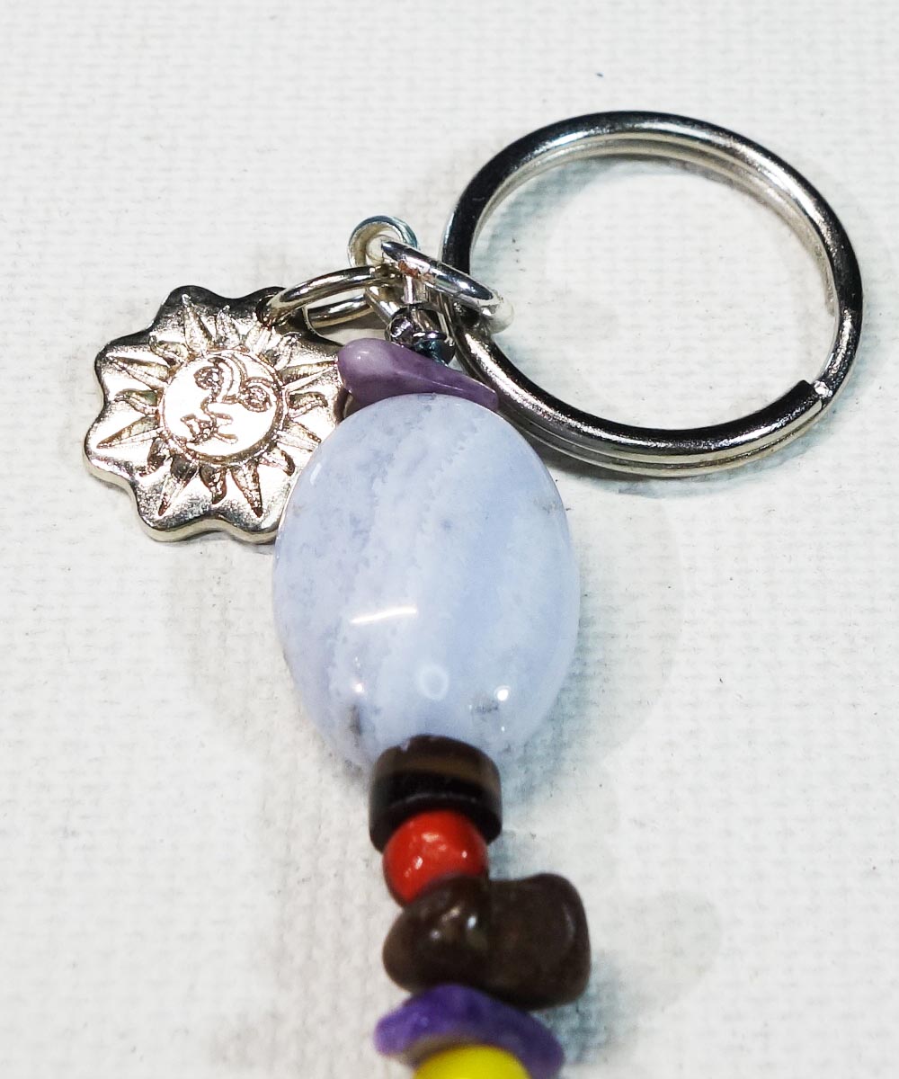 MULTI COLOR KEY RING  34　(マルチカラーキーリング)  Top-Natural Stone(BLUE LACE AGATE)2