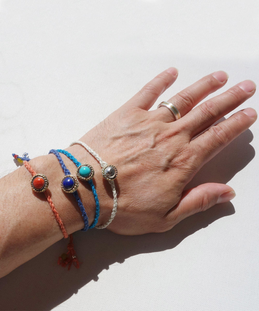SILVER HEMP BRACELET（シルバー麻紐編み込みブレス）｜COLOR-WHITE
